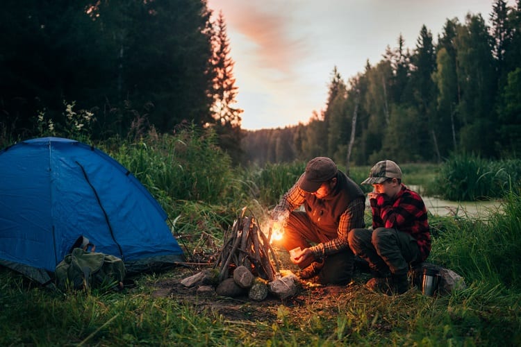 Father and son camping