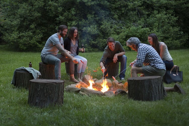 campfire and young couples